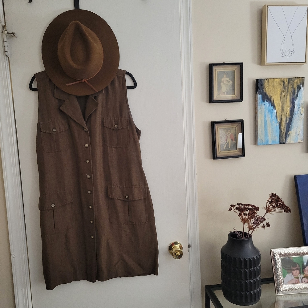Vintage 90s Linen Button Down Shirt Dress